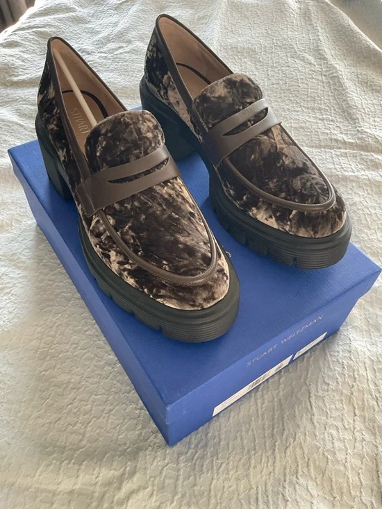 Stuart Weitzman Brown Crushed Velvet Soho  Loafers-Truffle - Picture 8 of 16